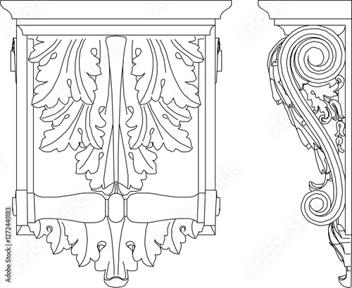 sketch vector silhouette illustration cornice column carving pattern decoration ornament classic ethnic traditional 