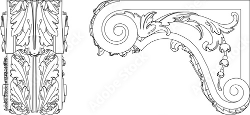 sketch vector silhouette illustration cornice column carving pattern decoration ornament classic ethnic traditional