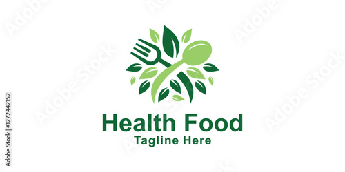 logo design combination of spoon fork and leaf, logo for healthy food, nature, herbal, organic, eco, symbol, icon, idea, creative.