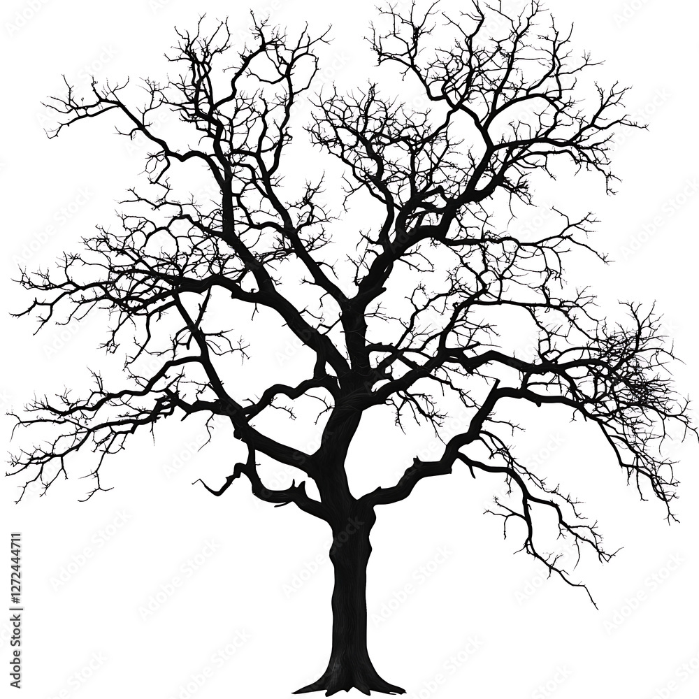 Obraz premium Silhouette of a Bare Tree Against a Clean White Backdrop Unveiling Nature s Intricate Winter Form.
