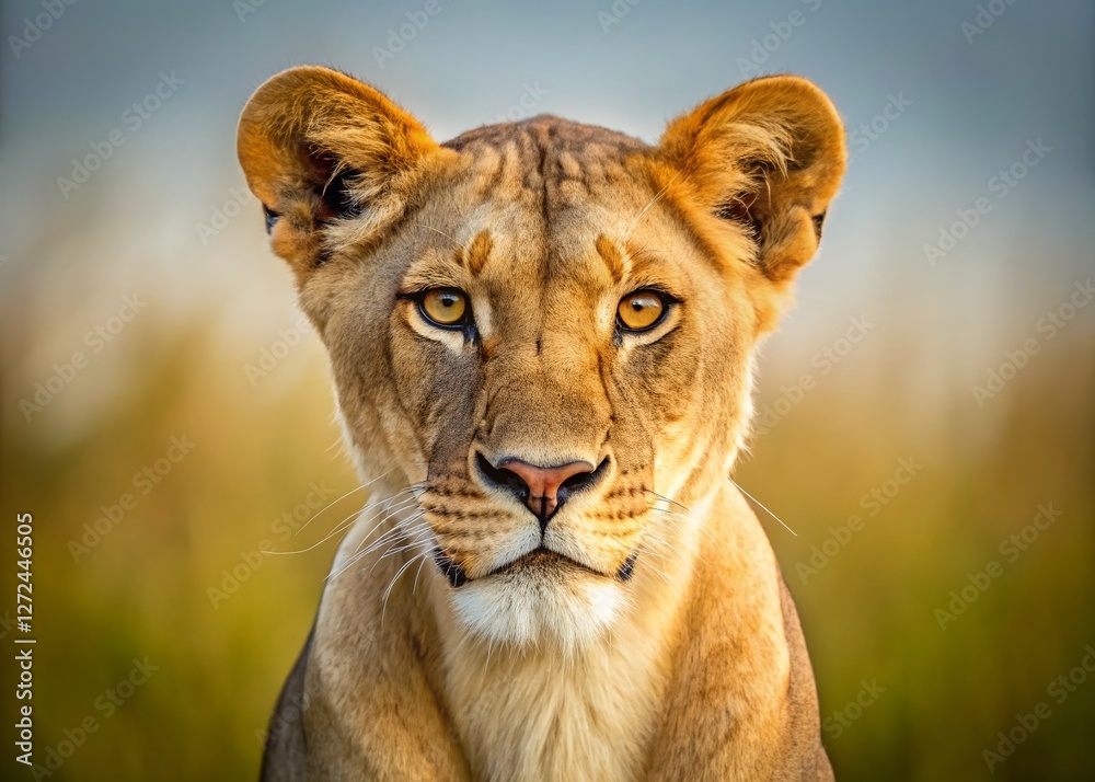 Fototapeta premium Majestic Lioness Gaze: Ndutu, Tanzania - Minimalist Portrait