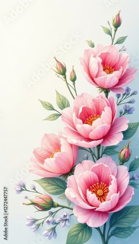 Delicate pastel watercolor floral bouquet, soft hues , white, orange