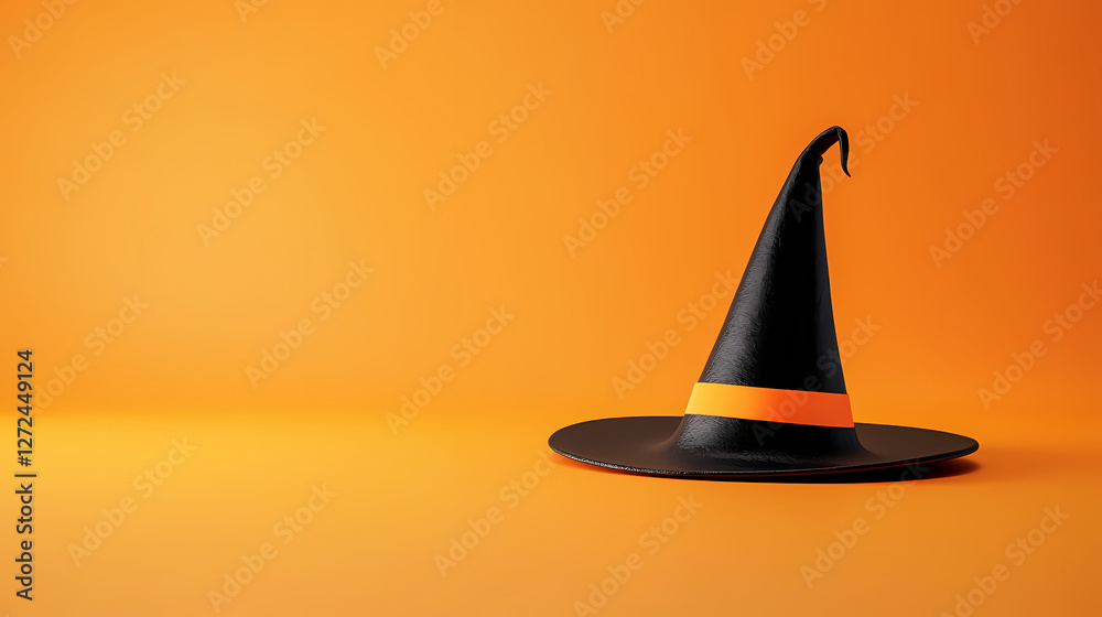Fototapeta premium Witch's Hat with Orange Band Against Warm Orange Background