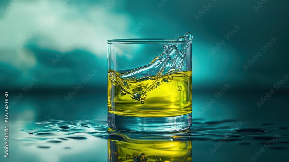 Creative Composition of Swirling Lubricant in Glass with Splash Creative Composition of Swirling Lubricant in Glass with Splash
