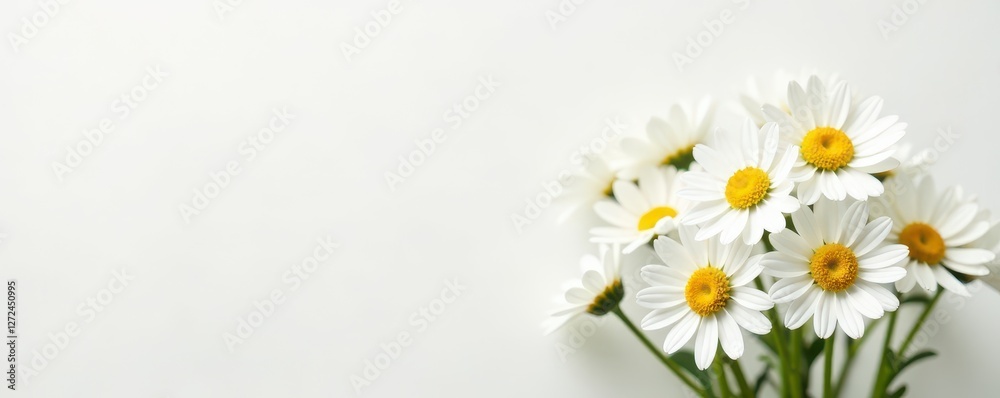 Fototapeta premium Elegant cluster of blooming camomiles, pristine white, pure background , white, plant