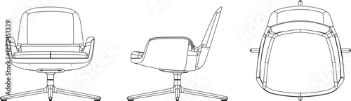silhouette vector sketch illustration of detailed design of sitting chair for office worker 