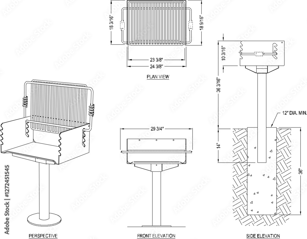 silhouette vector sketch illustration of Charcoal Grills detailed design for barbeque party with size scale