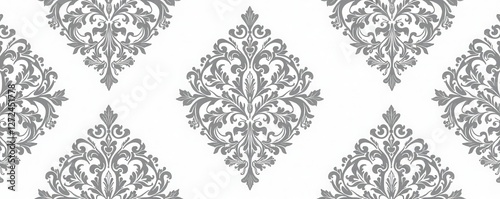 Grey and white damask, elegant seamless pattern, vintage, repeating, elegant