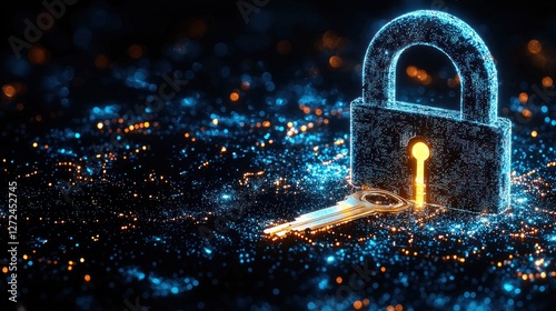 Digital Security:  Cyberlock and Key in a Glowing Particle Field
