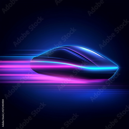 Streamlined Vehicle Concept with Neon Light Trails Depicting Futuristic Motion on Dark Backdrop.