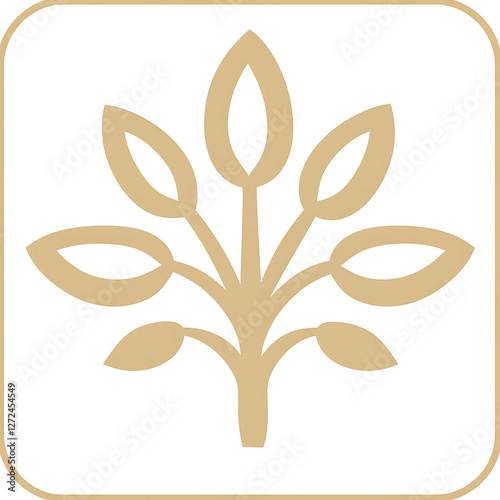 Stylized Plant Design in Rounded Square Frame Botanical Illustration Graphic Resource Neutral Tone.