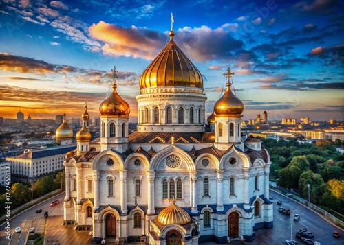 Majestic Moscow Cathedral: Drone View of Christ the Savior's Golden Domes