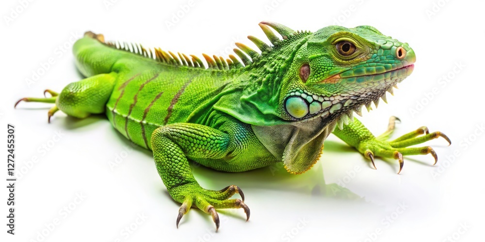 Fototapeta premium Drone photography: stunning high-resolution image of an iguana isolated on white. Perfect for stock use.