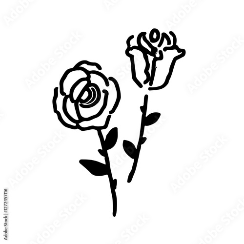 父の日に贈るバラのかわいい線画イラスト
