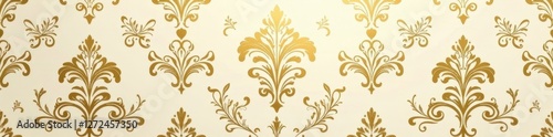 Elegant gold and cream damask floral wallpaper, intricate seamless pattern, surface, repeat