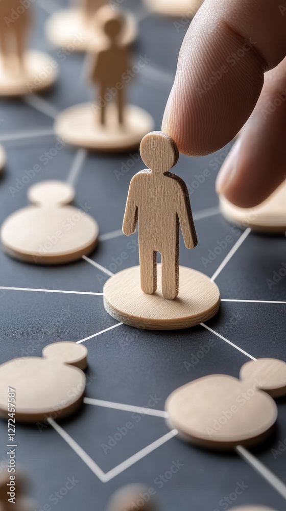 Obraz premium Wooden Figure Network: Hand Connecting People