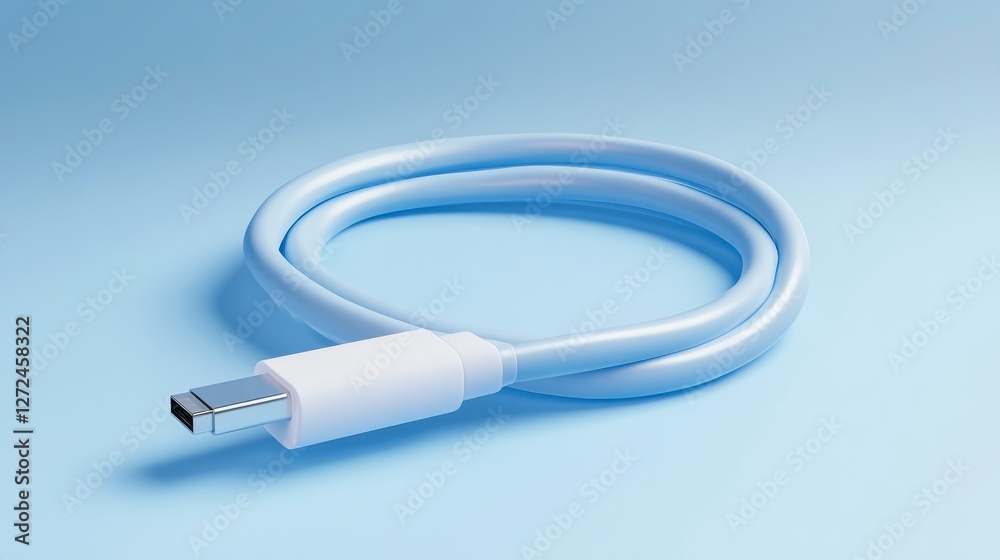 Minimalist White Usb Cable Design on Light Blue Background for Tech Connectivity Minimalist White Usb Cable Design on Light Blue Background for Tech Connectivity