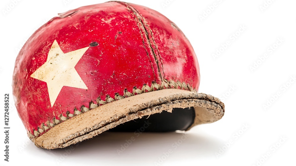 Fototapeta premium Vintage Red Baseball Cap with White Star and Worn Appearance