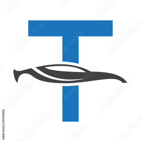 Initial Letter T Automotive Logo Design Concept With Car Symbol Vector Template