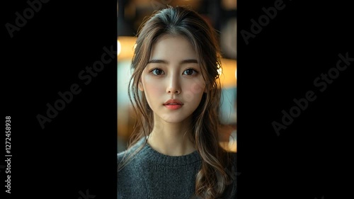 Woman, portrait, indoors, cafe, bokeh, hair, makeup, beauty, Asian, headshot