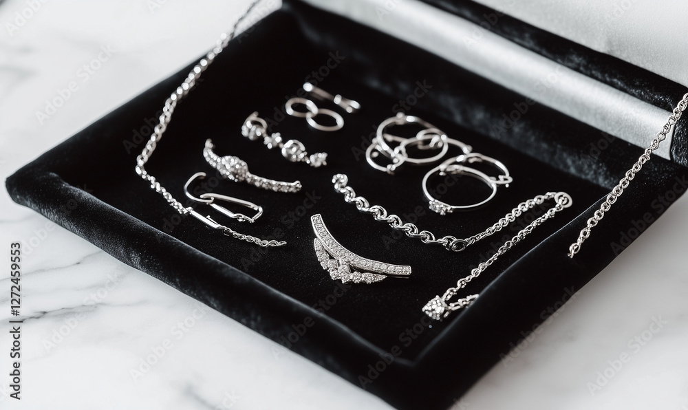 Exquisite delicate silver jewelry pieces neatly stored, offering timeless elegance and refined accessory inspiration universally Exquisite delicate silver jewelry pieces neatly stored, offering timeless elegance and refined accessory inspiration universally