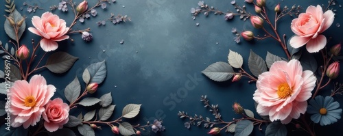 Delicate charcoal grey floral sprigs on a seamless background , plant, elegant