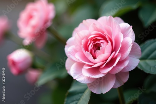 Delicate pink & white ranunculus blossoms, intricate petals , ranunculus, close-up