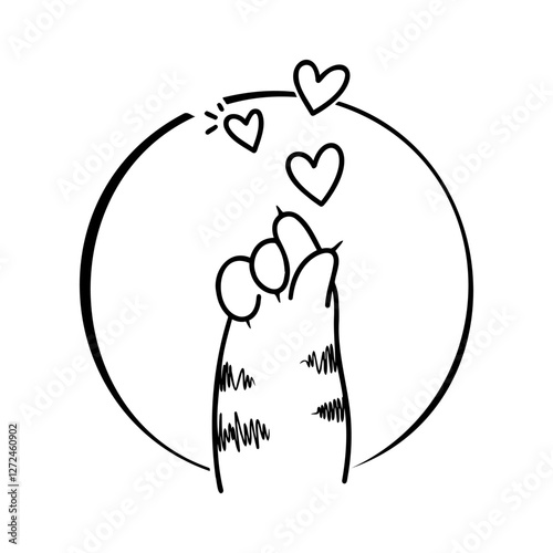 The cat's paws form a symbol of love, a floating heart in a simple and cute illustration