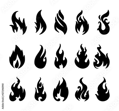 Unique collection of flame silhouettes in various shapes and sizes for graphic design use