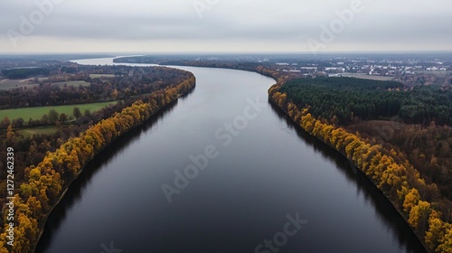 Wallpaper Mural Autumn River Bend, Aerial View, Cityscape Background Torontodigital.ca