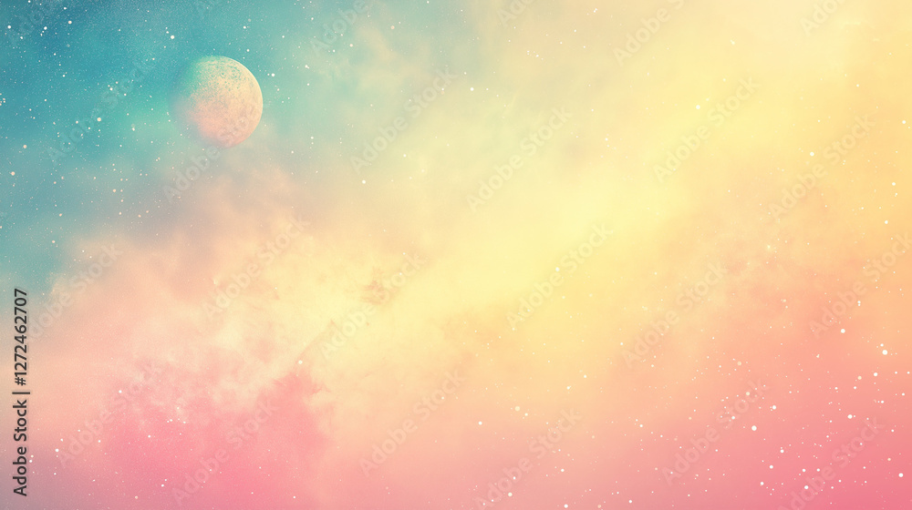 Fototapeta premium Ethereal soft pastel space dust intermingled with distant planets creating a surreal cosmic landscape scene
