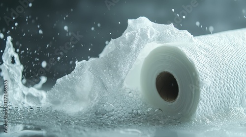 Dynamic Moment of Water Splashing on Paper Towel Roll