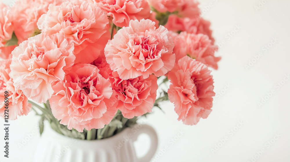 Gentle Coral Carnations In A Structured Frame, Providing A Subtle Touch Of Color And Refinement Gentle Coral Carnations In A Structured Frame, Providing A Subtle Touch Of Color And Refinement
