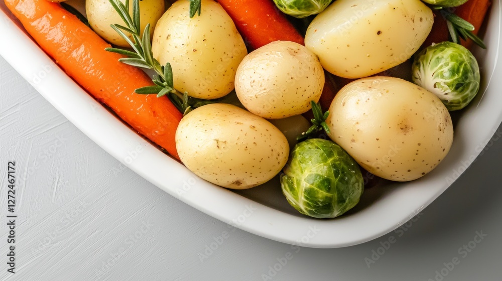 Roasted Vegetables Potatoes Carrots Brussels Sprouts Rosemary Thyme Christmas Dinner Roasted Vegetables Potatoes Carrots Brussels Sprouts Rosemary Thyme Christmas Dinner