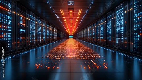 Futuristic Server Room, Data Flow Visualization in a High-Tech Environment