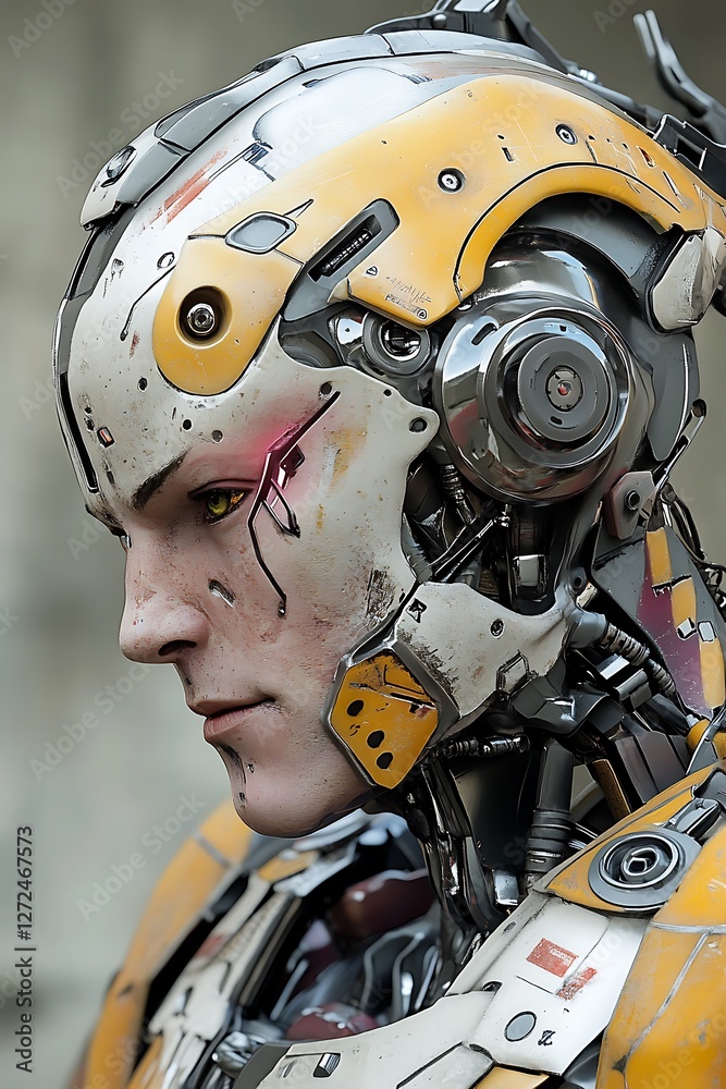 Fototapeta premium Futuristic Android Portrait with Intricate Mechanical Details