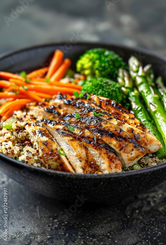 Grilled chicken and quinoa bowl with fresh vegetables for a healthy meal
