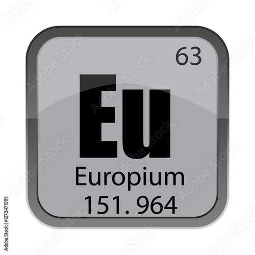 Eu element icon. 63 atomic number. 151.964 weight text. Vector chemistry symbol.
