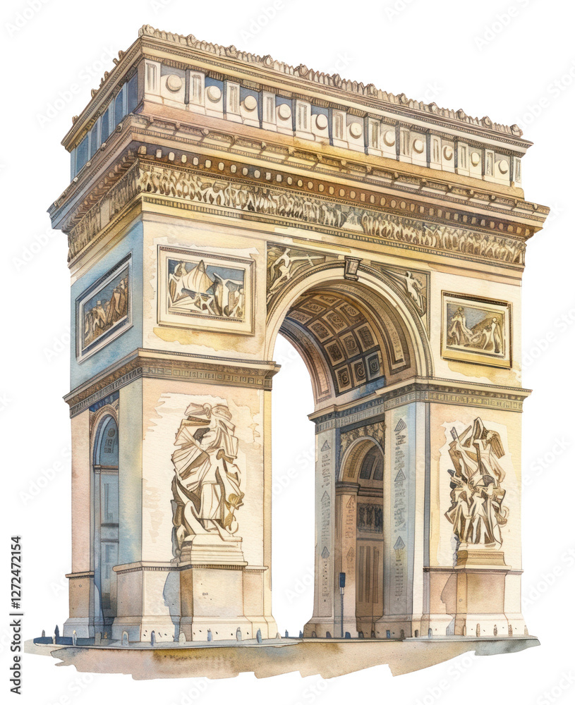 Obraz premium PNG Arc de Triomphe architecture illustration watercolor.