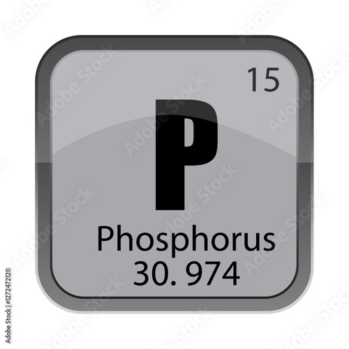 Phosphorus P tile. Atomic 15 number. Gray periodic block. Science study concept.