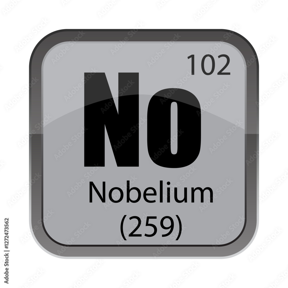 No element icon. 102 atomic number. 259 mass detail. Vector chemical label. No element icon. 102 atomic number. 259 mass detail. Vector chemical label.