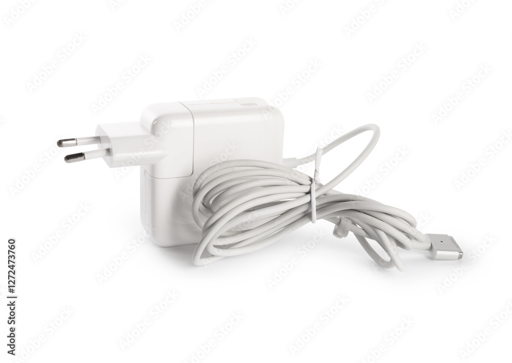 USB power adapter with charge cable isolated on white USB power adapter with charge cable isolated on white