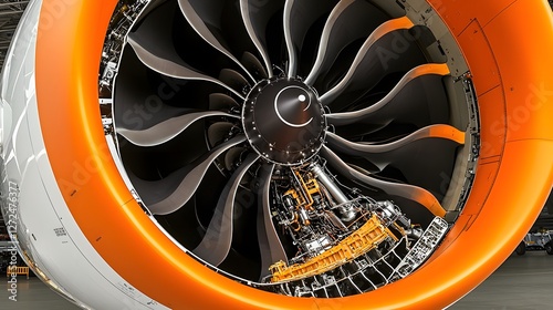 Detailed cross section view of a modern jet engine showcasing the intricate internal components including turbine blades combustion chambers