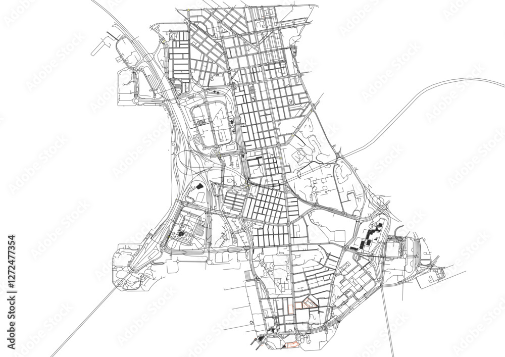 Naklejka premium vector map of highways in yau tsim mong district in hongkong with black and white color