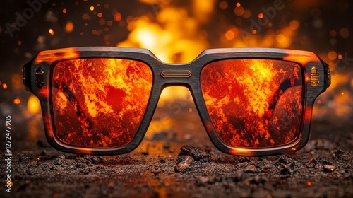 Fiery Sunglasses Reflection   Stylish eyewear  fire  dark background  luxury  fashion  woo