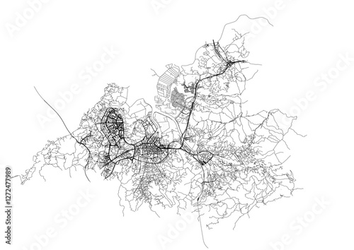 vector map of highways in yuen long district in hongkong with black and white color