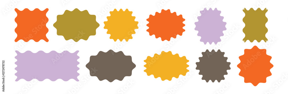 Zig zag edge square and circle shapes collection. Jagged patches set. Black graphic design elements for decoration, banner, poster, template, sticker, badge, collage. Vector illustration Zig zag edge square and circle shapes collection. Jagged patches set. Black graphic design elements for decoration, banner, poster, template, sticker, badge, collage. Vector illustration
