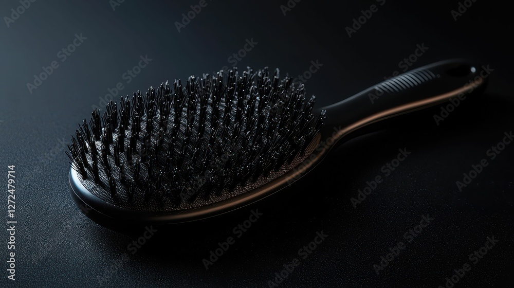 Sleek Modern Hair Brush with Synthetic Bristles on Dark Background Sleek Modern Hair Brush with Synthetic Bristles on Dark Background