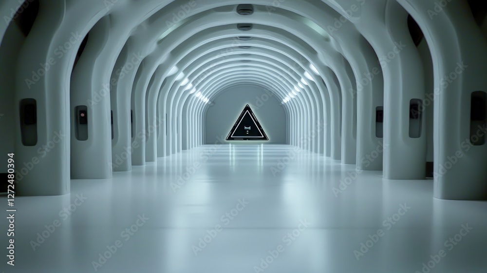 Fototapeta premium Futuristic White Hallway Triangle Tunnel Sci Fi Architecture Modern Design Abstract Ba