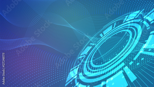 3D Futuristic Technology HUD Interface Elements Connection. Big Data, Virtual Reality, Artificial Intelligence, Hologram Screen, Science Fiction, Security System. Illustration background